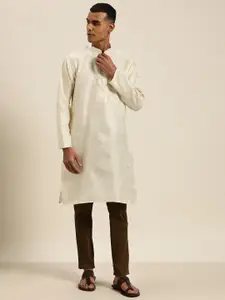 SOJANYA Men Cream-Coloured Jacquard Kurta