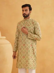 SOJANYA Men Cotton Linen Geometric Printed Straight Kurta