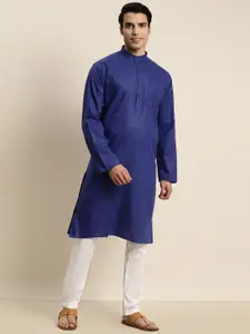 SOJANYA Men Blue Dobby Kurta