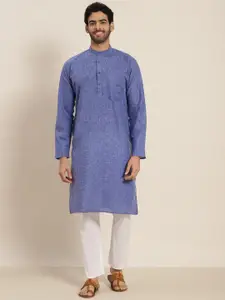 SOJANYA Men Blue Dobby Cotton-Linen Kurta