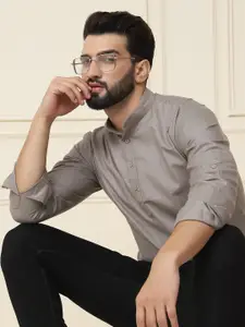 SOJANYA Men Band Collar Roll-Up Sleeves Cotton Silk Kurta