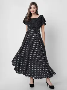 PURSHOTTAM WALA Women Black & White Polka Dot A-Line Maxi Dress