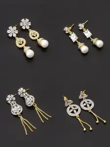 aadita White & Gold-Plated Set of 4 Contemporary Drop Earrings