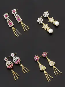 aadita White & Gold-Toned Set of 4 Contemporary Drop Earrings