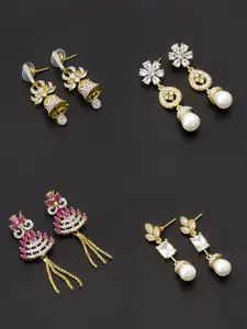 aadita White & Gold-Plated Set of 4 Contemporary Drop Earrings