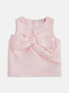 Pantaloons Junior Girls Pink Pure Cotton Top with Bow Detail