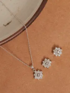 Studio Voylla Women 925 Sterling Silver CZ Stone Starbust Pendant Set