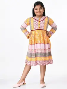 Bella Moda Multicoloured Kids Girls Floral Printed Pure Cotton Dress