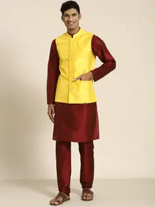 SOJANYA Men Maroon Mirror Work Kurta with Churidar
