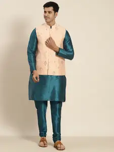 SOJANYA Men Teal Mirror Work Kurta with Churidar