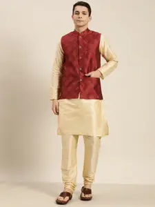 SOJANYA Men Gold-Toned Kurta with Churidar with Nehru Jacket