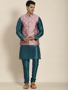 SOJANYA Men Teal Kurta with Churidar with Nehru Jacket