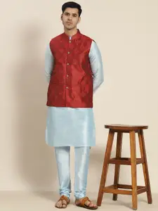 SOJANYA Men Blue Kurta with Churidar with Nehru Jacket