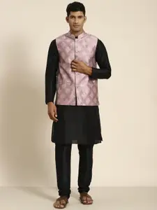 SOJANYA Men Black Kurta with Churidar with Nehru Jacket