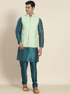 SOJANYA Men Woven Design Kurta with Churidar with Nehru Jacket