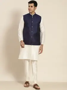 SOJANYA Men Woven Design Kurta with Churidar with Nehru Jacket