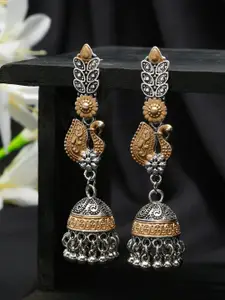 YouBella Women Oxidixed Silver Gunmetal-Toned & Gold-Toned Dome Shaped Jhumkas Earrings