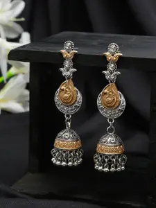 YouBella Women Oxidixed Silver Gunmetal-Toned Dome Shaped Jhumkas Earrings