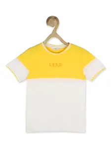 Peter England Boys White & Yellow Colourblocked Cotton T-shirt