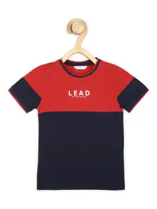 Peter England Boys Navy Blue & Red Colourblocked T-shirt