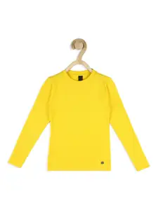 Peter England Girls Yellow Solid T-shirt