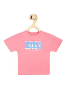 Peter England Girls Pink & Blue Typography Printed T-shirt