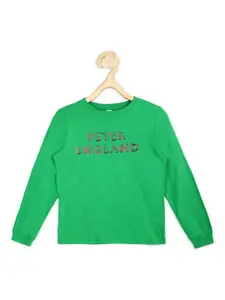 Peter England Boys Green Printed Pure Cotton Sweatshirt