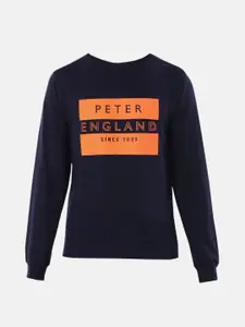 Peter England Boys Navy Blue Printed Sweatshirt