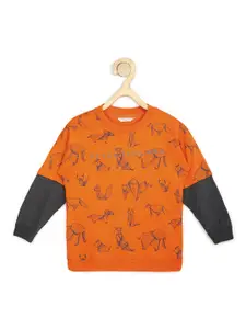 Peter England Boys Orange Printed Sweatshirt