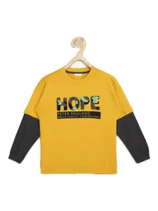 Peter England Boys Yellow & Black Printed Sweatshirt
