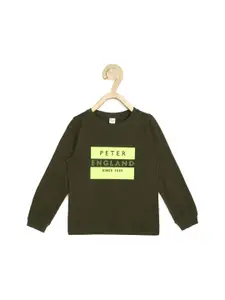 Peter England Boys Olive Green Printed Pure Cotton Sweatshirt
