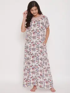 The Kaftan Company The Kaftan Company Off White Printed Maxi Nightdress