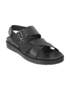 Mochi Men Black Leather Comfort Sandals