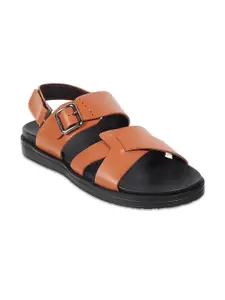 Mochi Men Tan & Black Leather Comfort Sandals