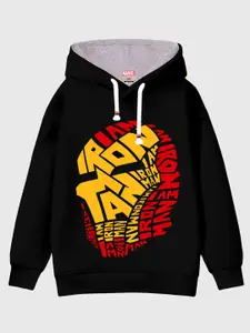 KUCHIPOO Boys Black Printed Hooded Cotton Sweatshirt