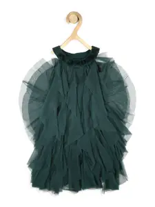 Peter England Girls Green Ruffled A-Line Dress