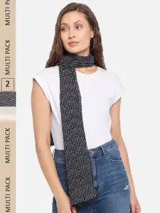Trend Arrest Women Black & White Pack Of 2 Printed Scarves