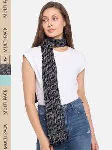 Trend Arrest Women Black & Green Pack Of 2 Printed Scarves