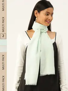 Trend Arrest Women Green & Yellow Pack Of 2 Striped Scarves