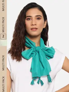 Trend Arrest Women Green & Sea Green Pack of 2 Scarf