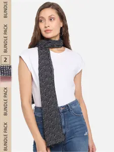 Trend Arrest Women Black & Off White Pack Of 2 Printed Scarves