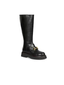Saint G Women Black Solid Long Leather Boots