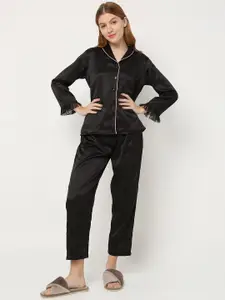 Smarty Pants Women Black Solid Night suit