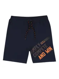 Peter England Boys Navy Blue Typography Printed Shorts