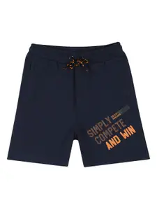 Peter England Boys Navy Blue Typography Printed Shorts