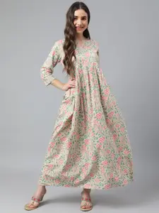 Idalia Beige & Pink Floral Maxi Maxi Dress