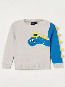 Juniors by Lifestyle Boys Grey & Blue Printed Cotton Pullover Sweaters