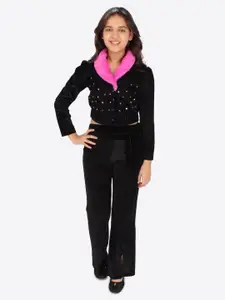 CUTECUMBER Girls Black & Pink Embellished Top with Trouser Set
