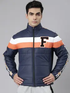 FILA Men Blue Peach-Coloured Striped Padded Jacket