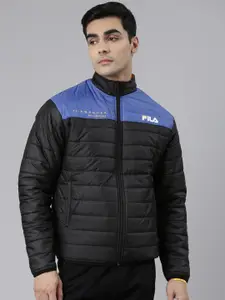 FILA Men Black Blue Colourblocked Puffer Jacket